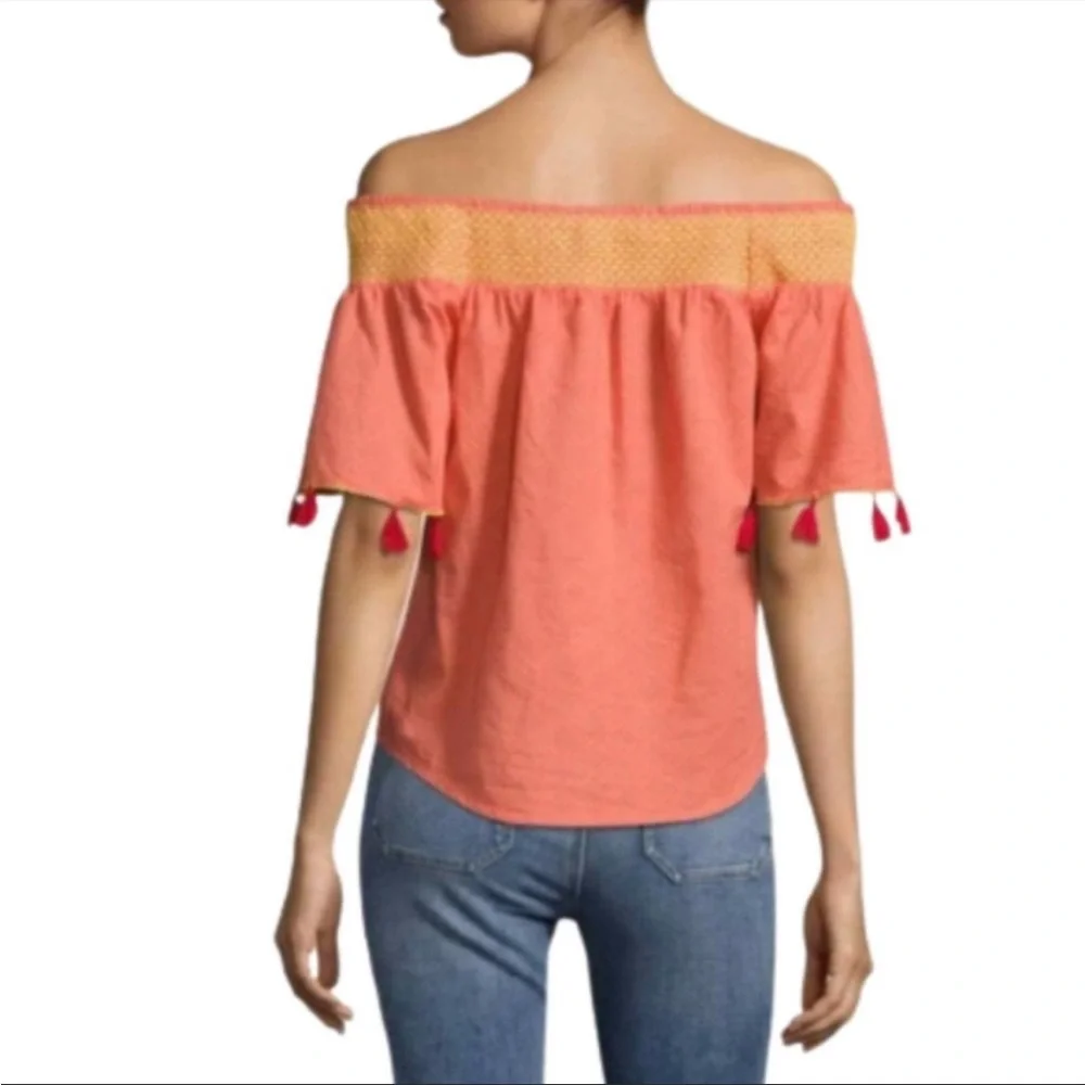Banjanan Off the Shoulder Tassel Top Coral Pink Small - Picture 8 of 8